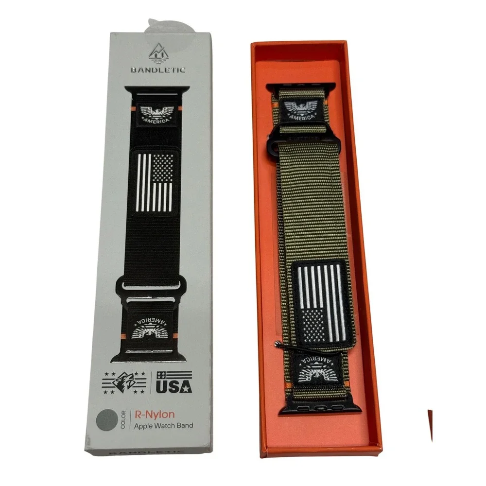 Bandletic R-Nylon Apple Watch Band Tactical USA Flag 49/45/44mm Black Olive 2pk